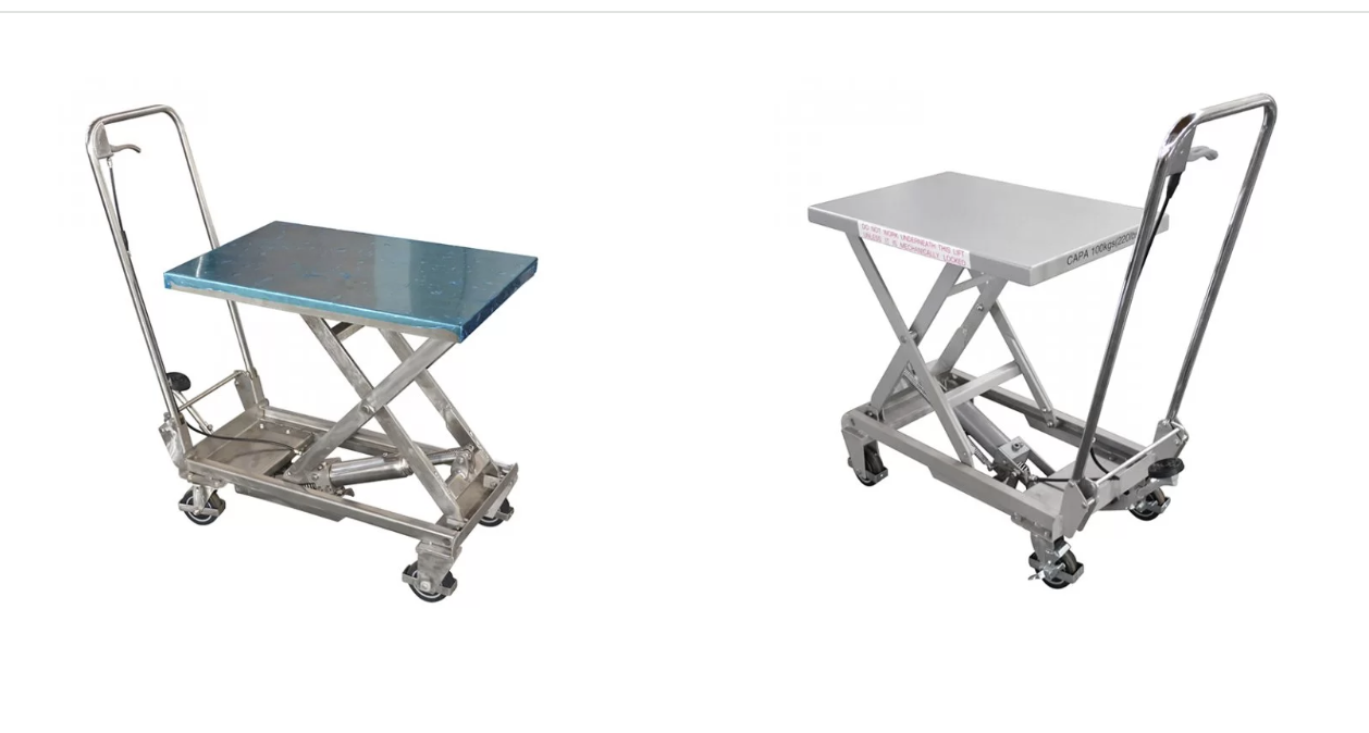 BSA10 Tavolo elevatore a forbice manuale in alluminio / acciaio inossidabile